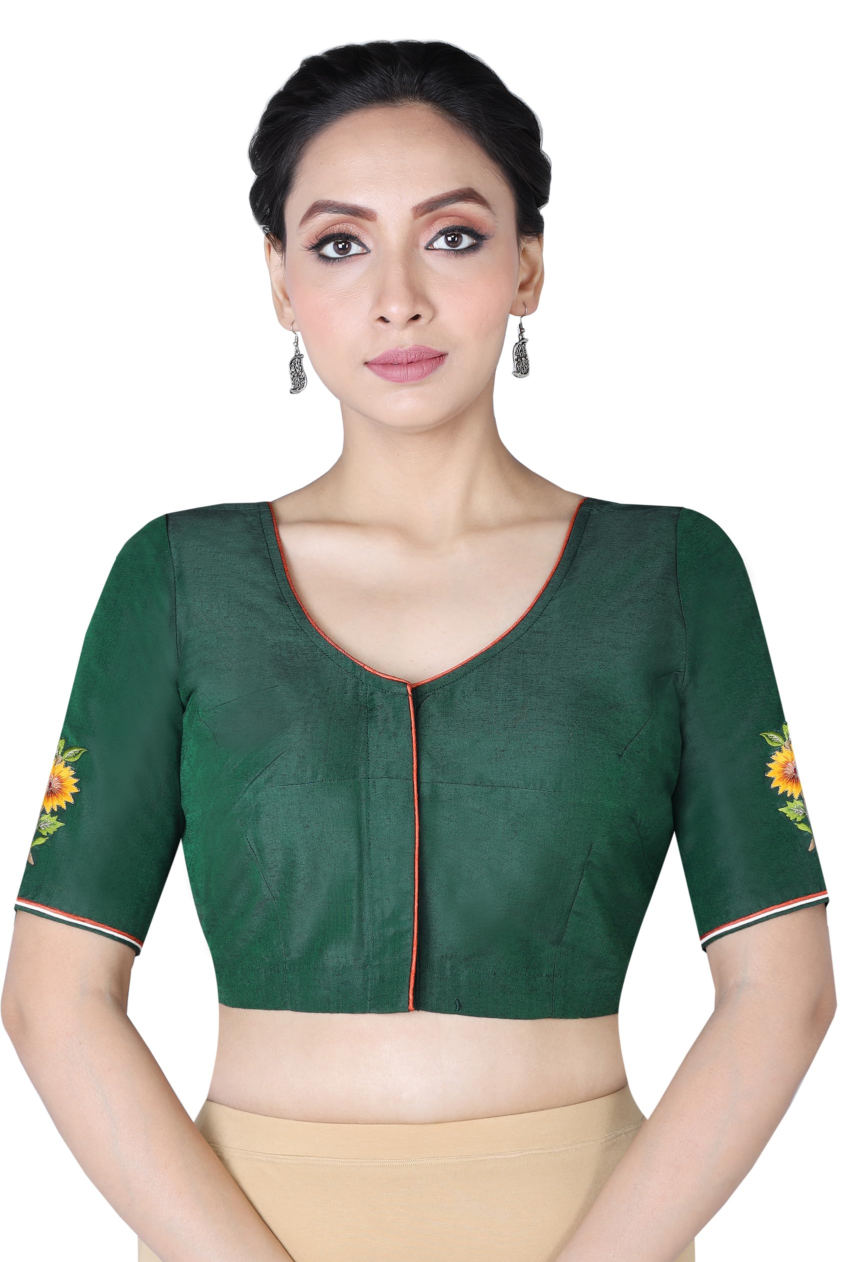 Women Green Round Neck Blouse(D-1005597@@P)-image-12