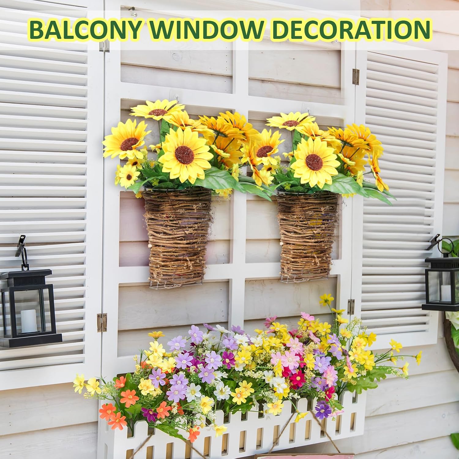 Wavwavw 2 Sets Artificial Sunflower Door Hanger Basket Wreath for Front Door Silk Sunflower Wreath Hanging Decor Basket Welcome Sign Home Porch Farmhouse Wedding Decor