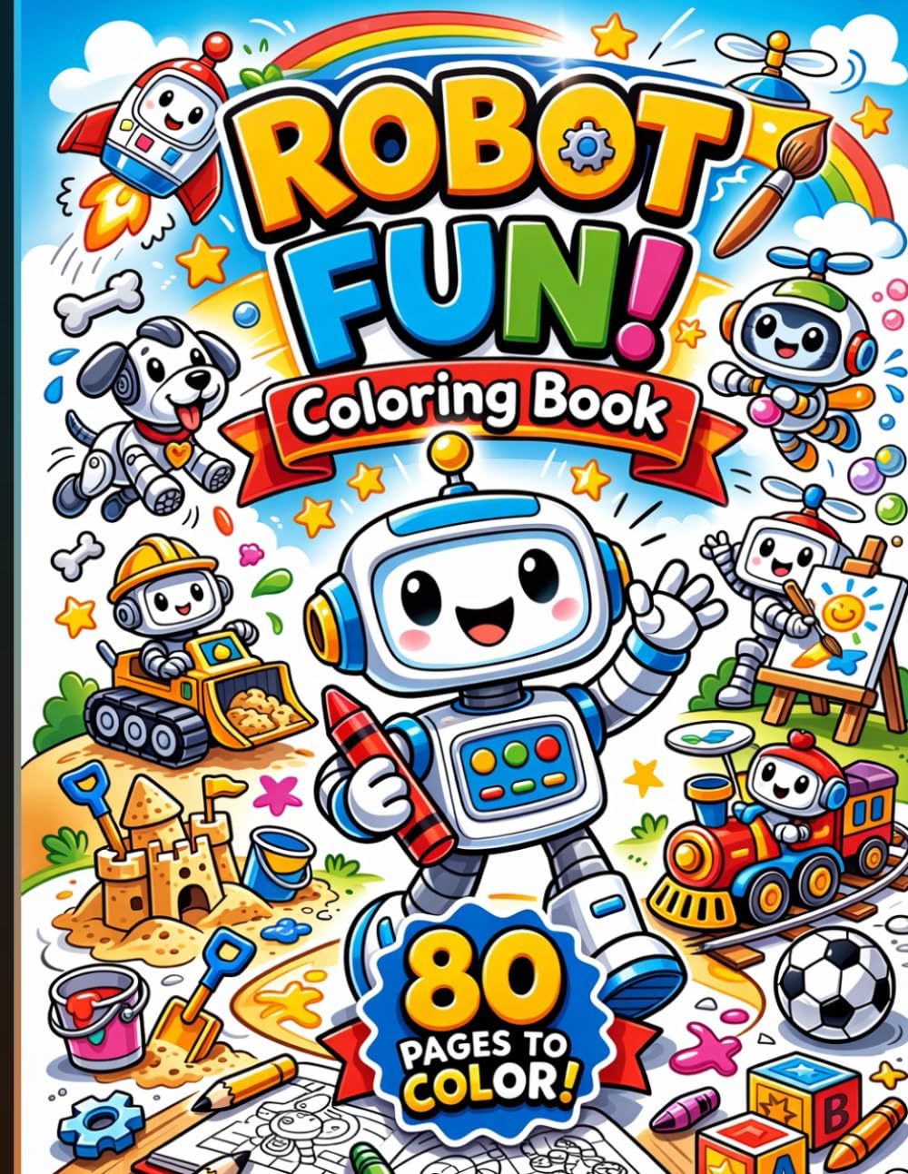 Robot Fun! Coloring Book for Kids: Cute & Happy Robots – 80 Pages to Color for Ages 3–8