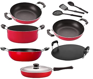 Nirlon nonstick Aluminium Utensils Set of 9 Pieces for Kitchen { 26_KD12_KD13_KD14_RT_Cass20_FP12_3SPN }