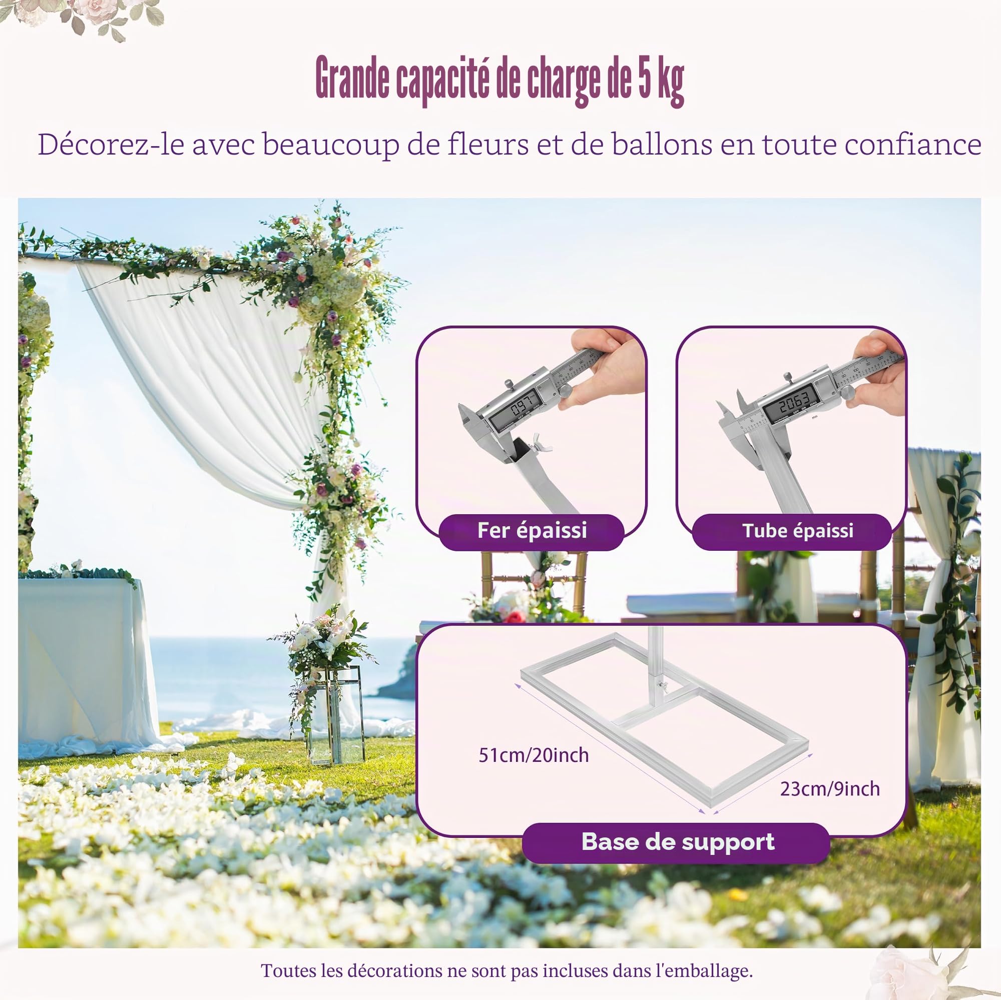 Support de toile de fond de 3 x 6 m avec base, ferme et stable, pour décorations de mariage, fête d'anniversaire