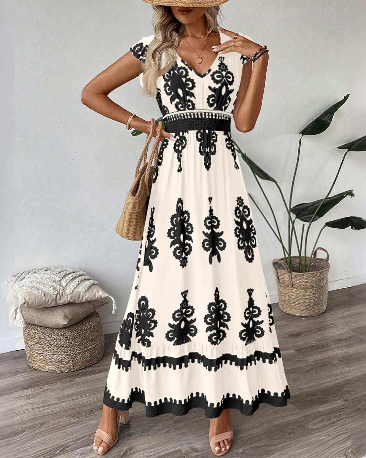 BTFBM Summer Dresses for Women Beach Fashion Floral Short Sleeve V Neck Boho Long Wedding Guest Maxi Dress Spring - Image 5