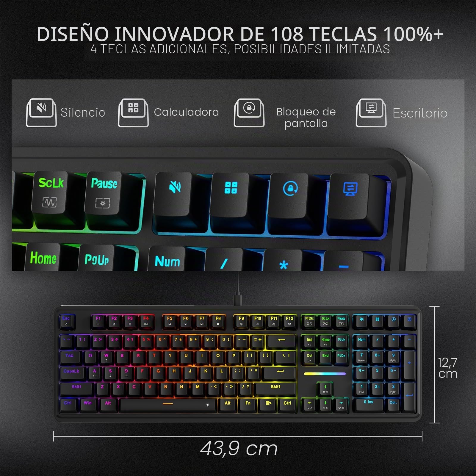 Redragon K745 Teclado Gaming RGB Gasket Cableado 108+4 Teclas Acceso Rápido | Enchufe Hot Swap Mejorado 5 Capas Amortiguación Ruido Mecánico 4 Teclas Adicionales