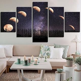 GGQRGIDSV 5 Pieces Canvas Wall Art Canvas Prints Art 5 Piece Moon Night Lunar Eclipse Pictures Modern Canvas Painting Artwork for Home Living Room Office Decoration