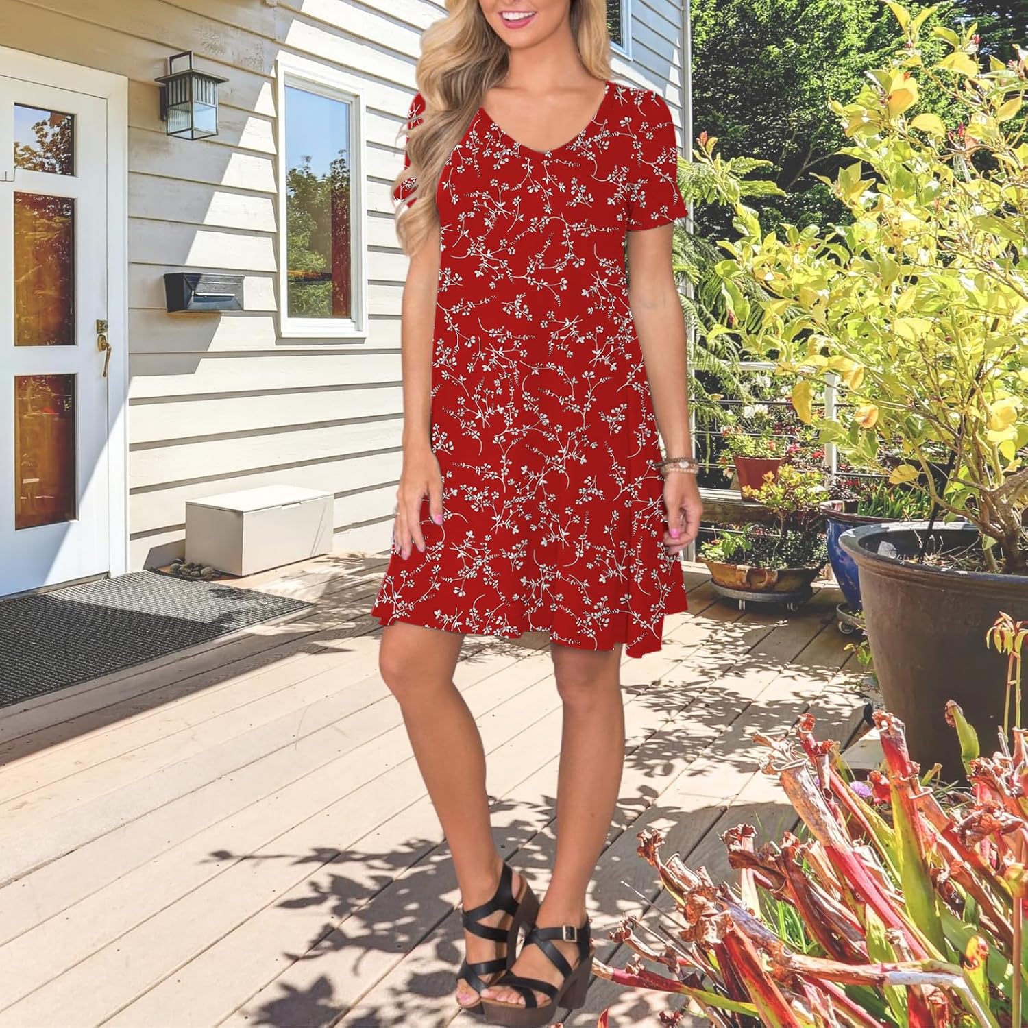 Women's Casual T Shirt Dress Summer Short Sleeve Swing Dresses with Pockets - Image 3