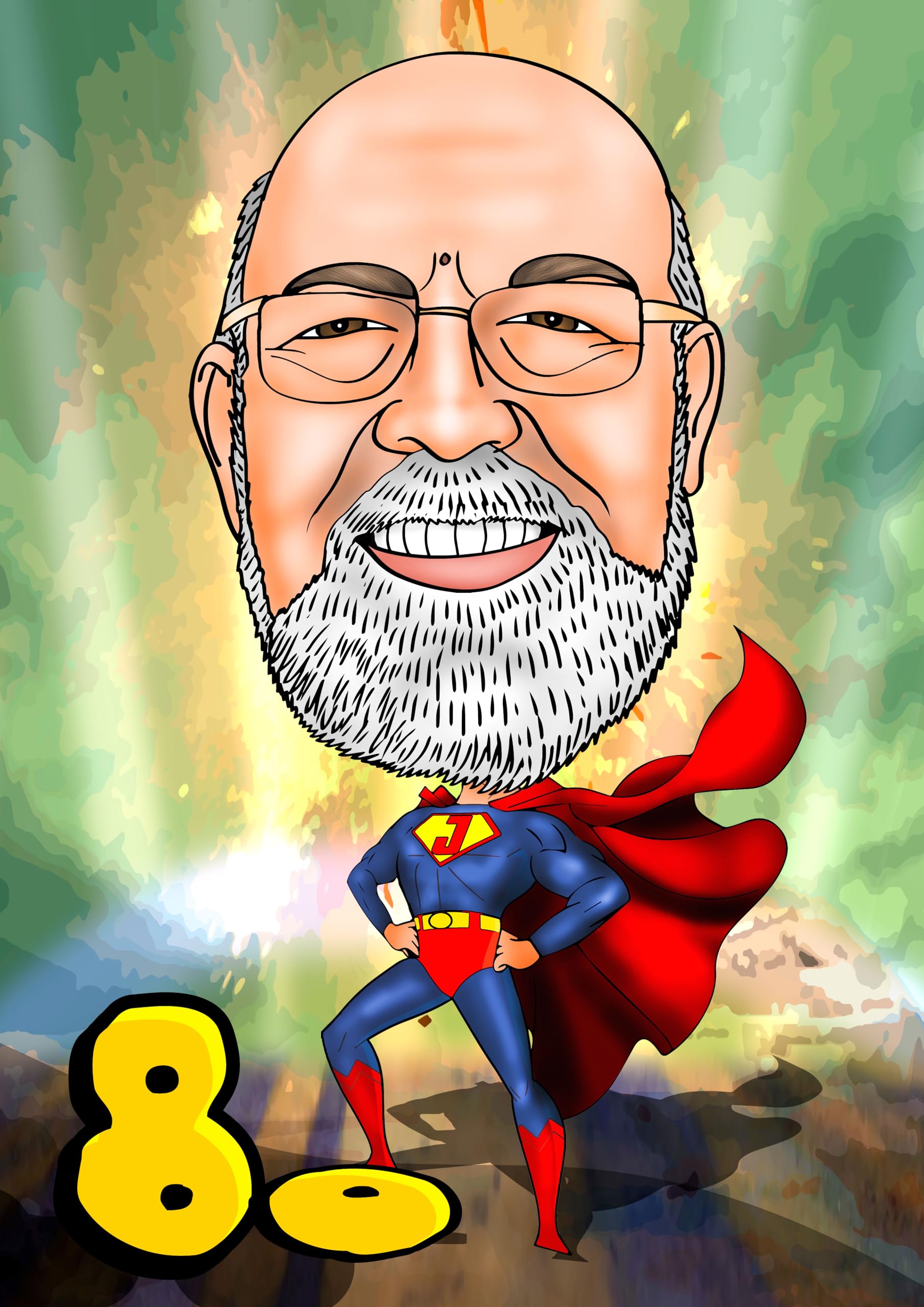 Personalisierte Karikatur per E-Mail, eine Person in Farbe