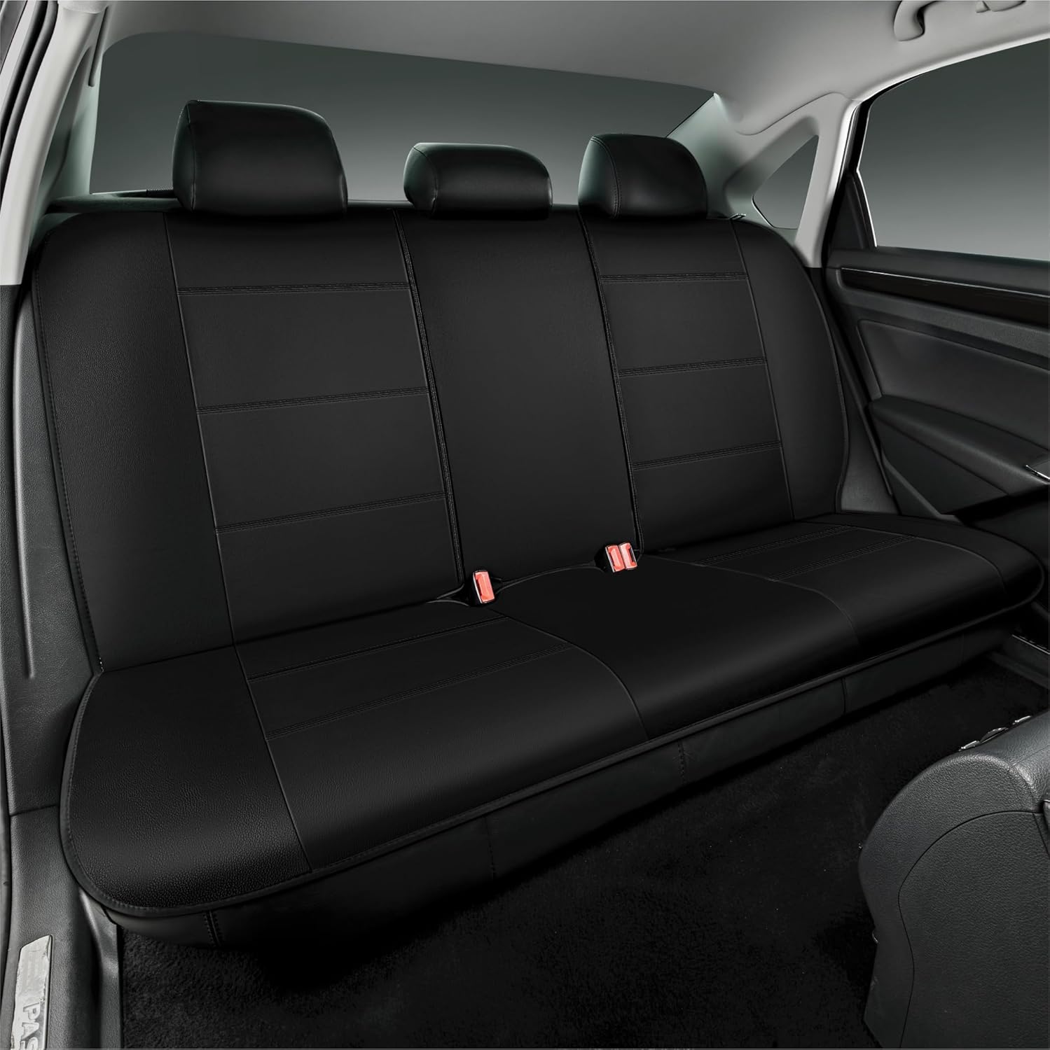 Road Comforts Car Seat Cover, Leather Car Seat Cover Full Set, Automotive Seat Covers, Airbag Compatible Universal Fit for Most Cars (Black)