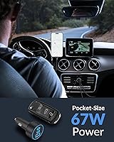 Vista 4 de Cargador de coche USB C de 67 W, carga súper rápida, paquete de 2 puertos de 12 a 24 V, accesorios de coche, adaptador de encendedor de cigarrillos