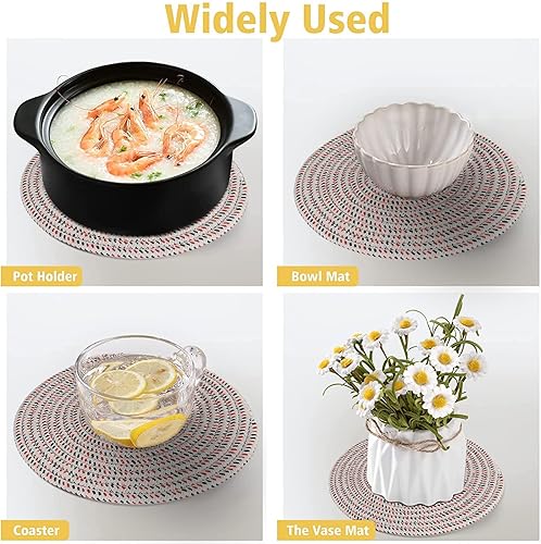 Miniatura 3 de Juego de agarraderas para ollas, juego de 4 piezas, 100% algodón puro tejido de hilo para platos calientes, ollas, cuencos, tetera, soportes para