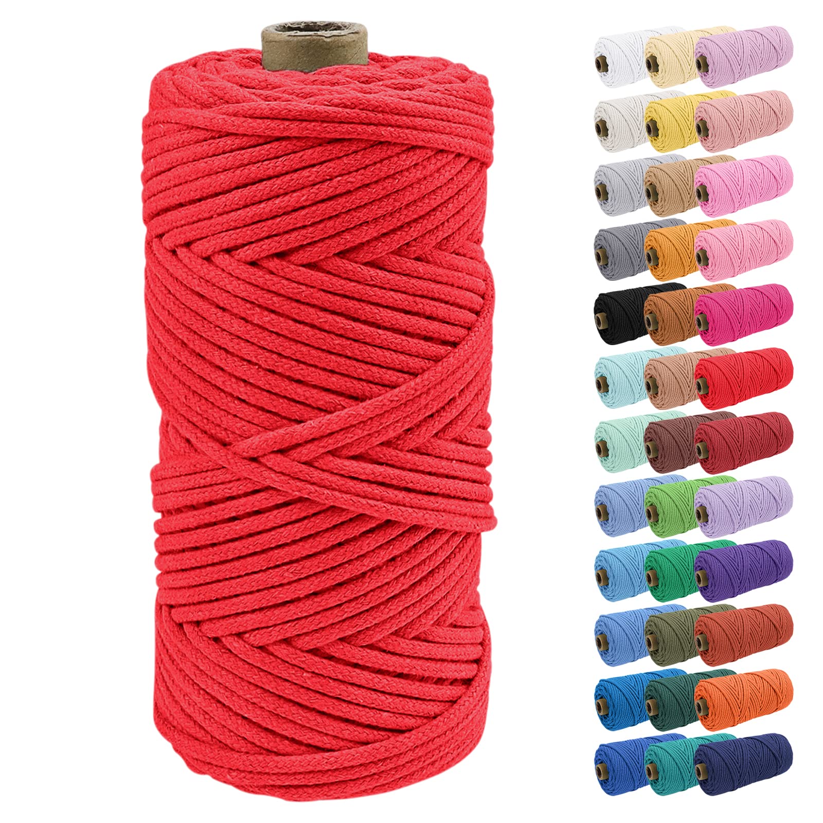 Uiopa 4mm Macrame Cord, 100m Braided Cotton Macrame Rope, Red Macrame Craft Rope for Crochet Bags, Wall Hangings, Plant Hangers, Dream Catchers, DIY Craft Projects