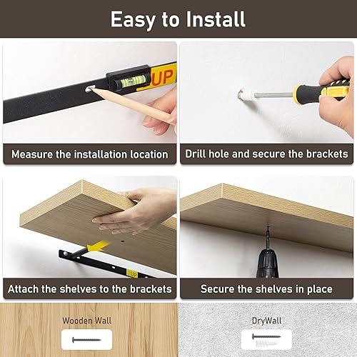 Miniatura 5 de Estantes flotantes para pared, juego de 2 estantes flotantes de 24 pulgadas, estante de madera rústica montado en la pared para baño, sala de estar,