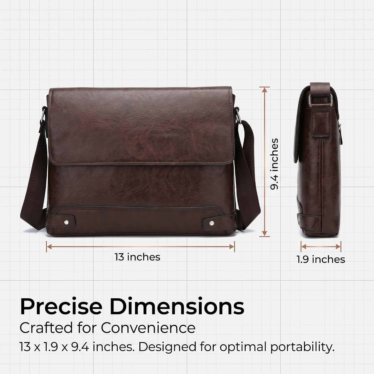 Vintage PU Leather Mens Messenger Bag - Slim Crossbody Shoulder Bag for Work, Travel & Daily Commute Casual Tablet Satchel