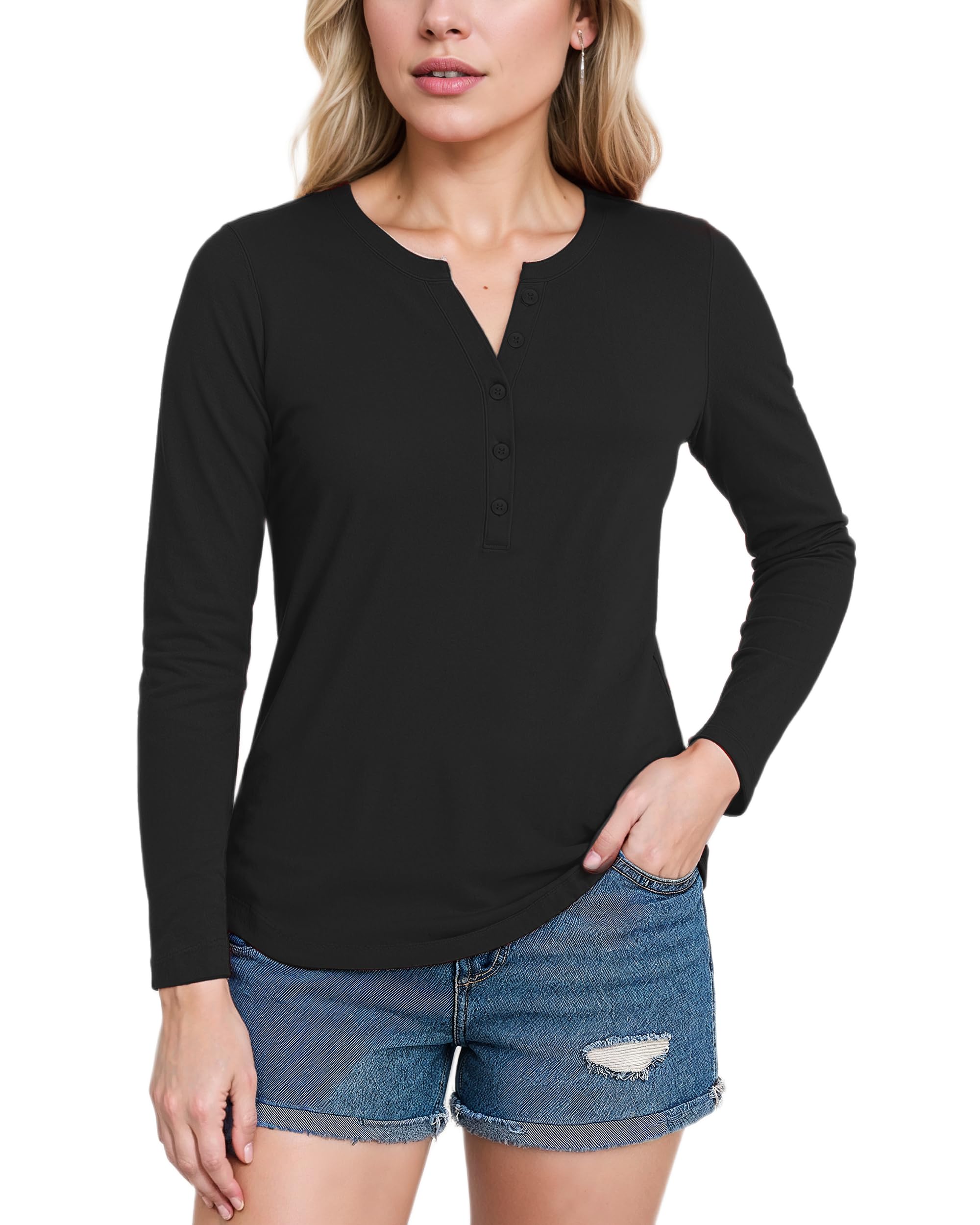 Decrum Henley Shirts for Women - Trendy Casual Fashion Women's Long Sleeve Tops