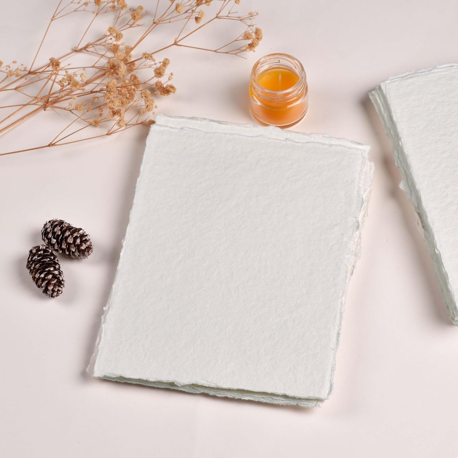 LEATHER VILLAGE 400 GSM / 25 Sheets Rough Textured Watercolor Paper for Painting, Drawing & Sketching – 16''X11.5'' Handmade Cotton Deckle Edge Art Paper, Made from Virgin Egyptian - White