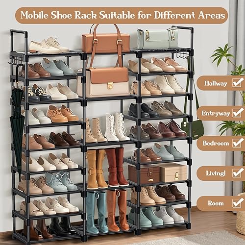 Miniatura 7 de Estante de almacenamiento para zapatos, organizador de zapatos de 9 niveles para armario y entrada, capacidad para 50-55 pares, apilable, ahorro de