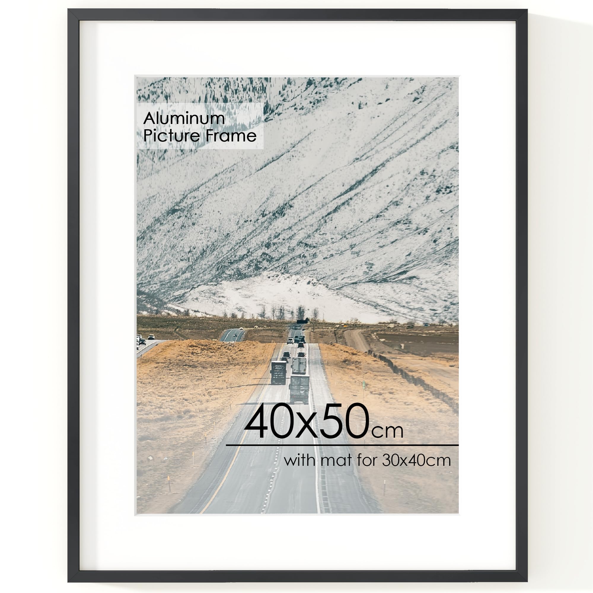 FLYJOE 40x50cm Frame | 40x50 Poster Frame With Mat For 30x40 | Metal Aluminum Picture Frame With Tempered Glass | Minimalist Modern Poster Frame | Hanging Hardware Included | Black โ image 1