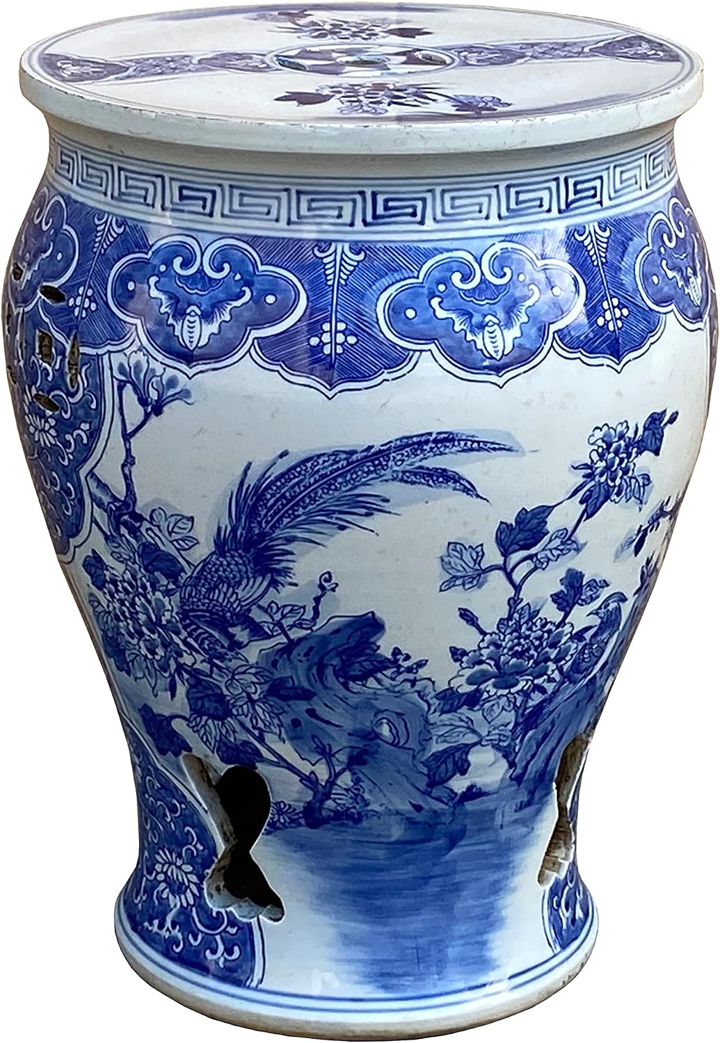 Chinese Blue & White Porcelain Flower Birds Small Round Stool Table Acs7377B