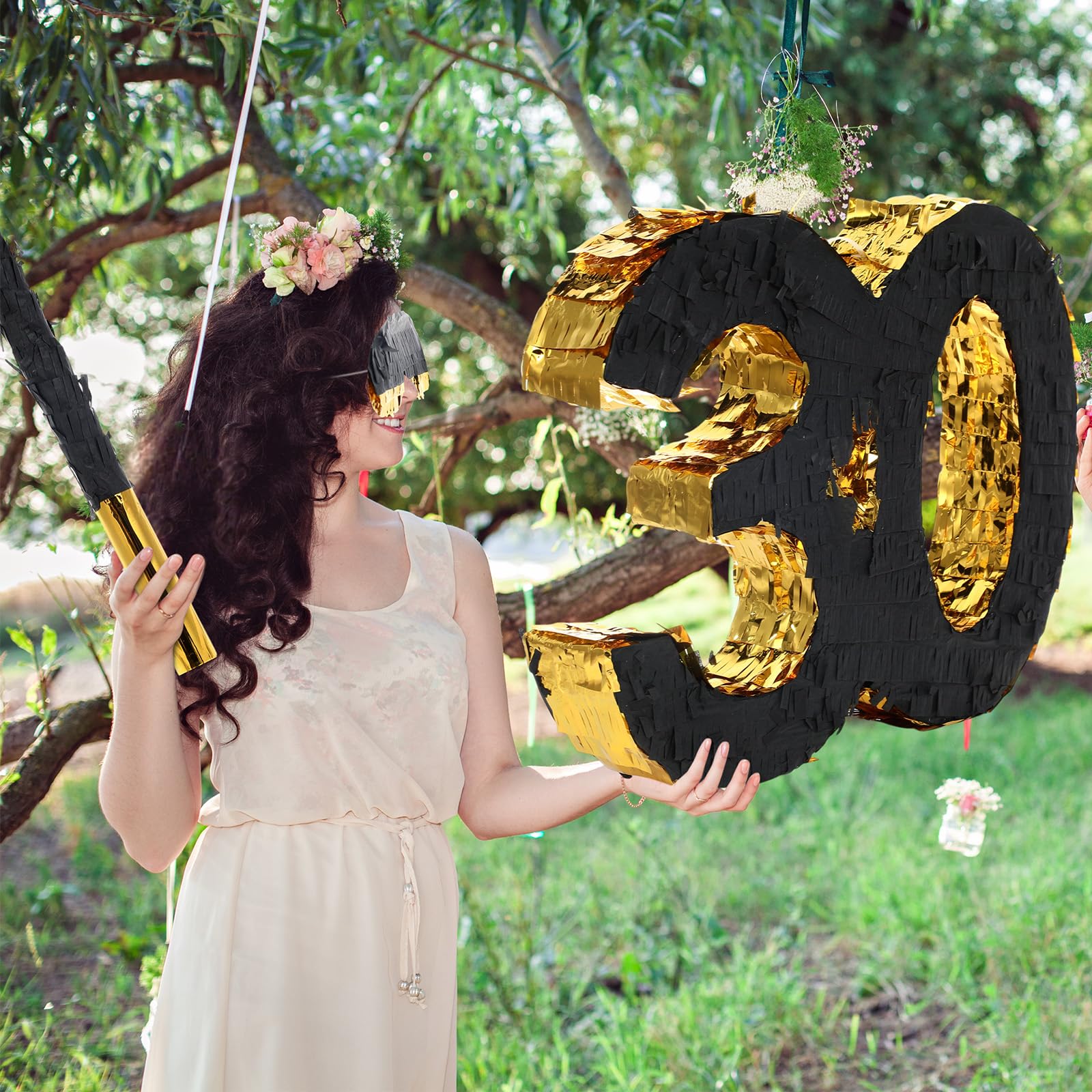 Gemscream Piñata de cumpleaños número 30 de 16 pulgadas con palo de piñata, confeti vendado para hombres y mujeres, regalos de fiesta de 30 cumpleaños, decoraciones de aniversario