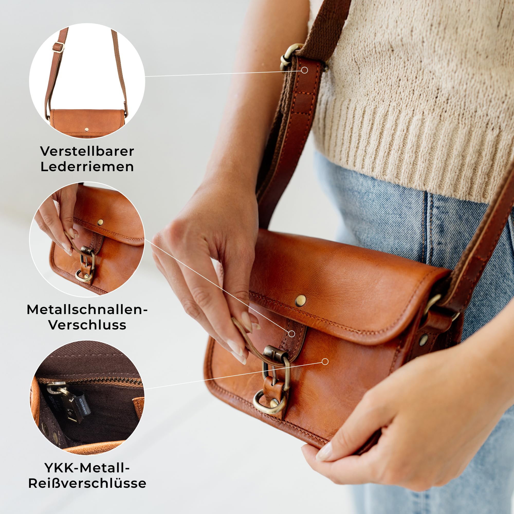 Berliner Bags Umhängetasche Malta Vintage aus Leder für Damen - Braun
