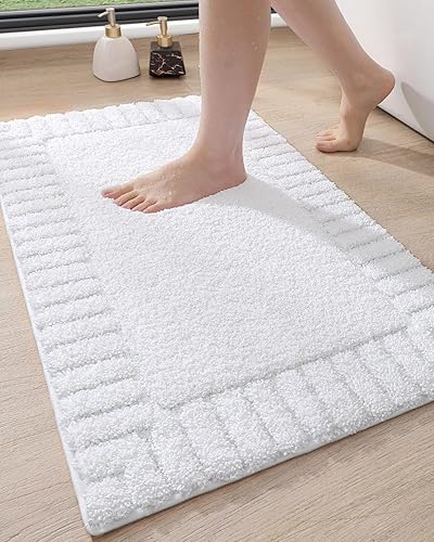DEXI Alfombra de baño, alfombra de baño, absorbente, lavable, alfombra para suelo antideslizante, 20 x 32 pulgadas, color blanco