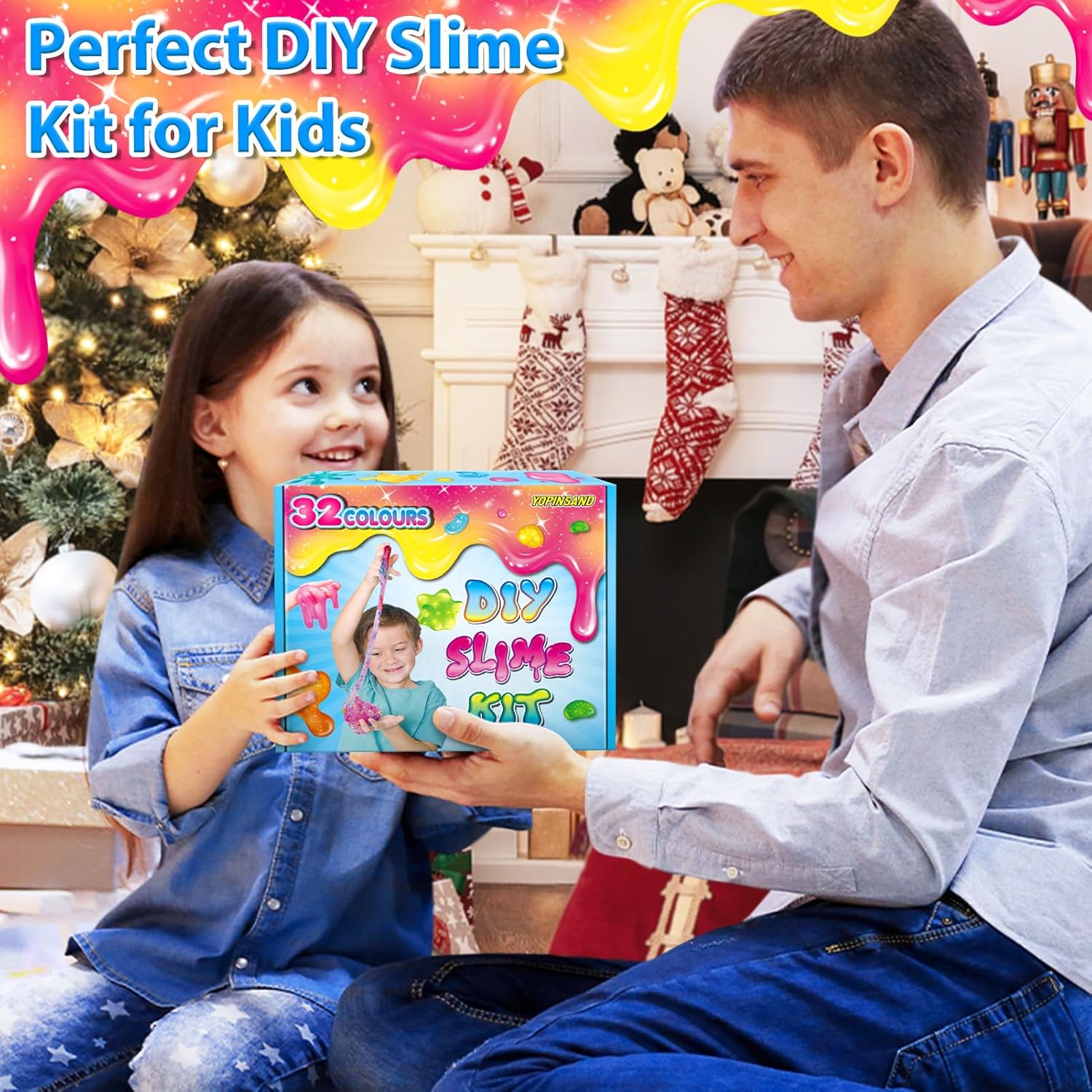 32 Cups DIY Slime Kit, Slime Making Kit for Girls, Crystal Clear Slime, Glow in The Dark Slime with Add-ins, Foam Balls, Charms, Slime Party Favors Gift Toys for Kids 3-12
