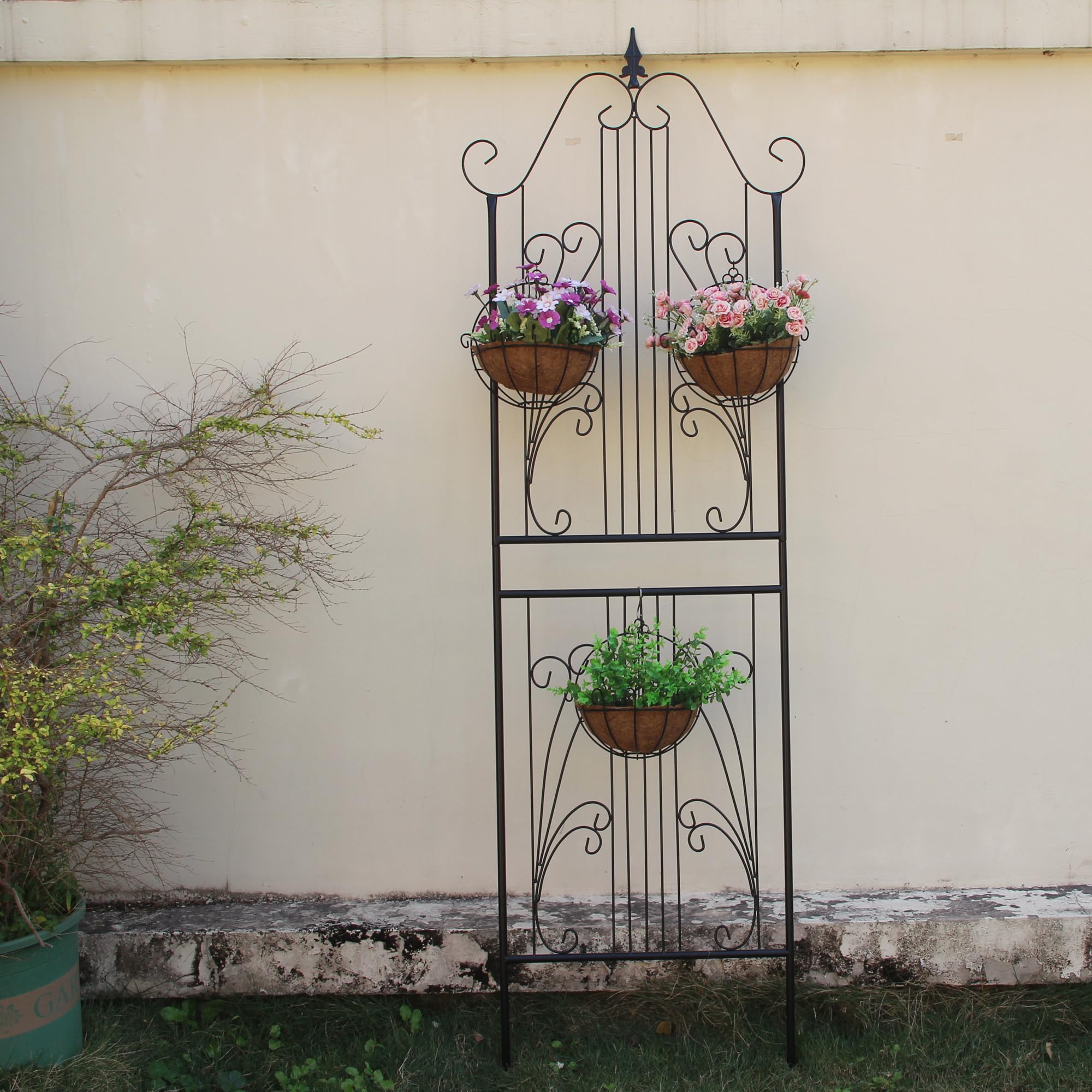 1 lot de treillis pour plantes grimpantes de 210,1 cm de haut x 67,8 cm de haut, treillis de jardin en fer forgé lourd à volutes métalliques, décoration de pelouse, terrasse pour rose