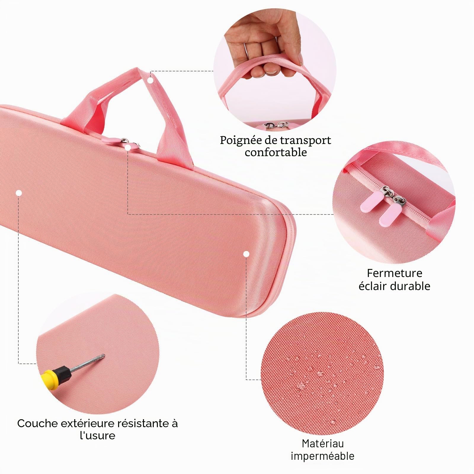 Étui de transport pour Dyson Airstrait HT01, Rose Gold, Formal, Fermeture éclair, étui pour lisseur