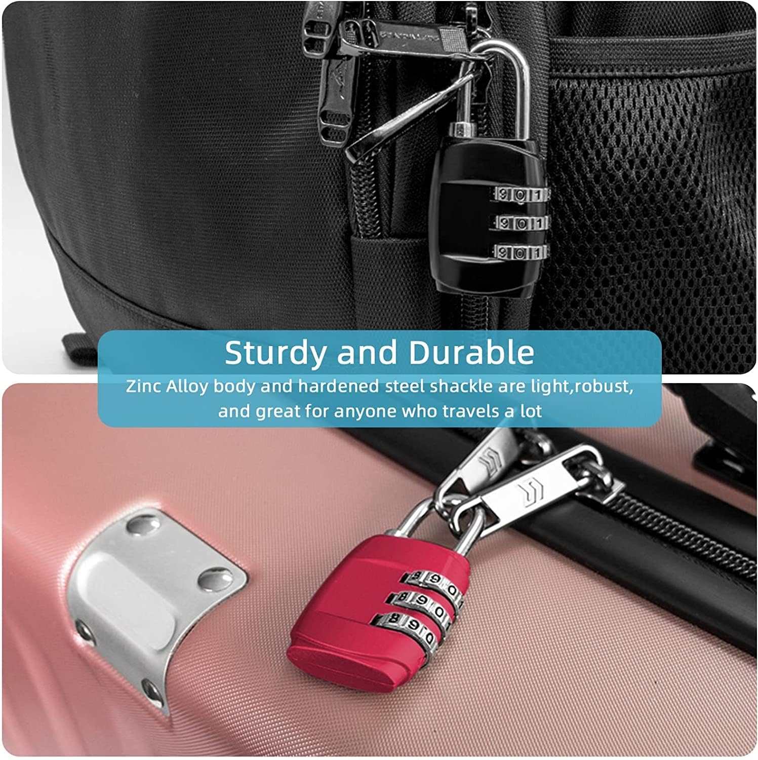 Lot De 6 Cadenas à Combinaison 3 Chiffres - Colorés, Antirouille, Idéal Valise, Casier, Sac à Dos - QINGHEC