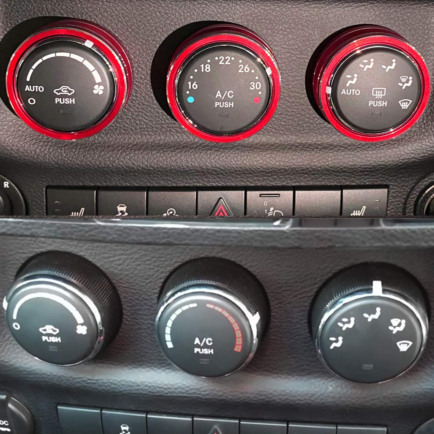 Unifizz Anneau de bouton de commande de climatisation de voiture Couvercle de volume de commutateur de climatisation pour Jeep Wrangler JK JKU/Dodge Challenger 2011-2017 2008-2014