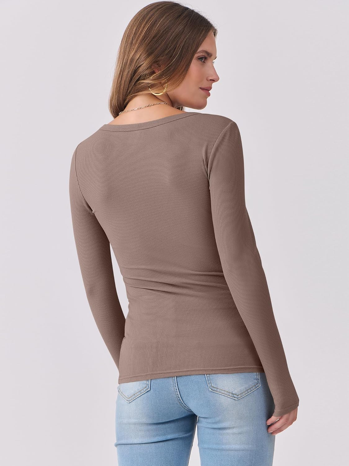 ANRABESS Womens Long Sleeve Shirts Scoop Neck Ribbed Knit Slim Fitted Tops Casual Basic Tee 2025 Fall Fashion Outfits Clothes - Image 3