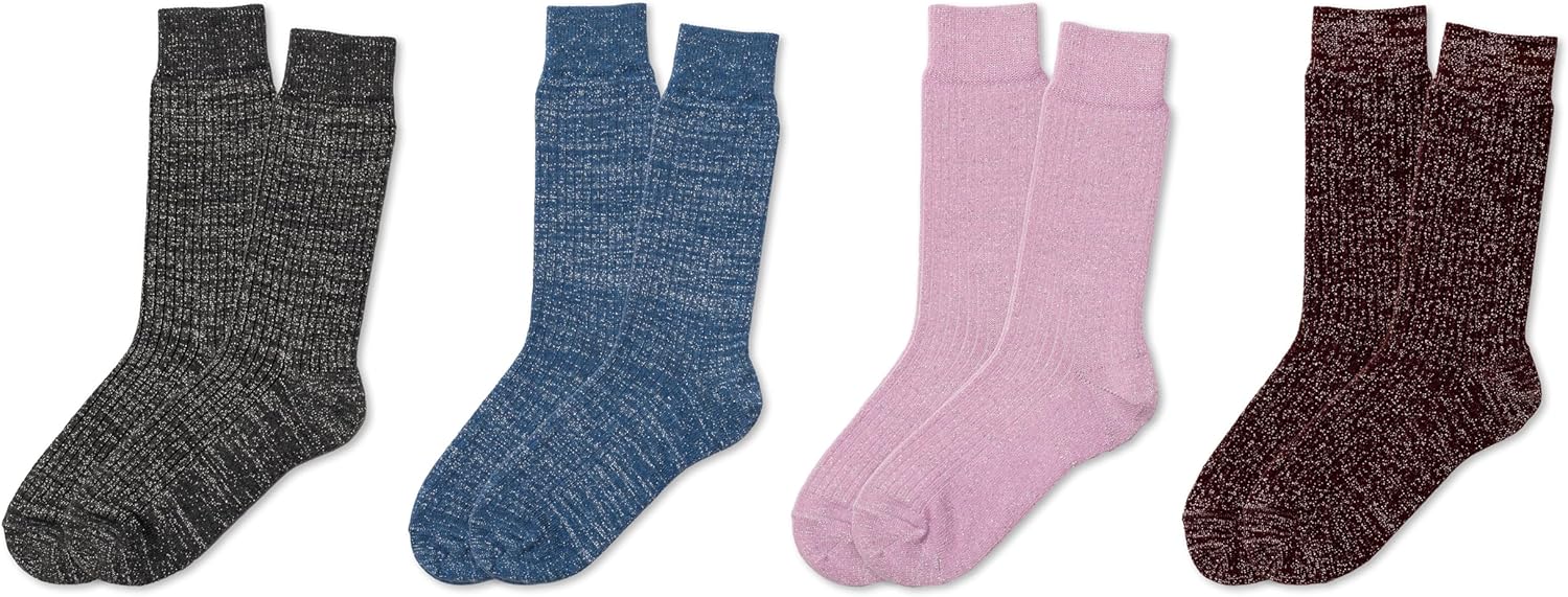 RAFRAY Women's Glitter Socks Crew Length, Premium Shiny Sparkly Socks in Gift Box, 4 Pairs, Size US W: 5-9.5 EU: 36-40 - Image 2