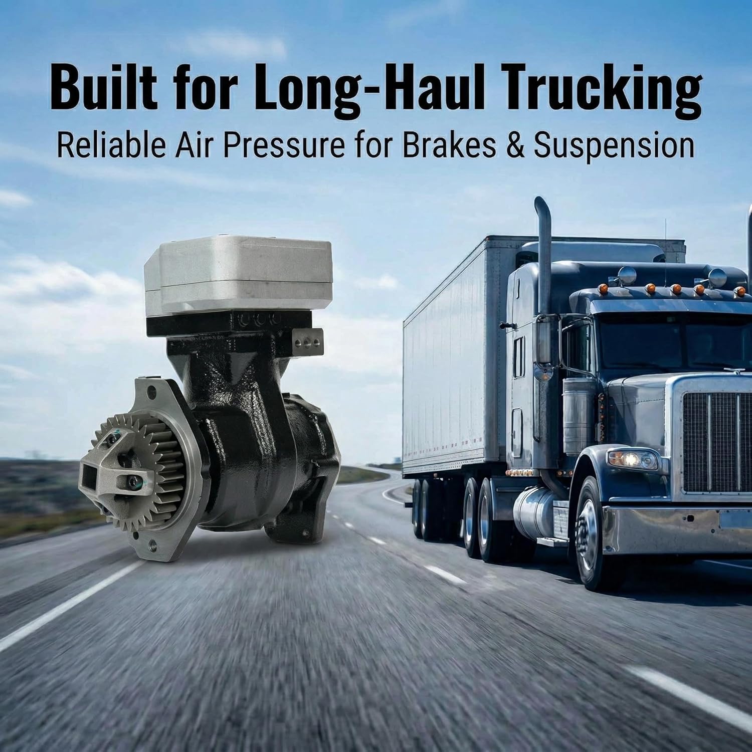 Air Brake Compressor Replacement for Cummins ISX Engine (2010+) – Compatible with 3687343 3690864RX 4318220RX 3685918, Heavy Duty 12V Air Compressor for Trucks & Buses