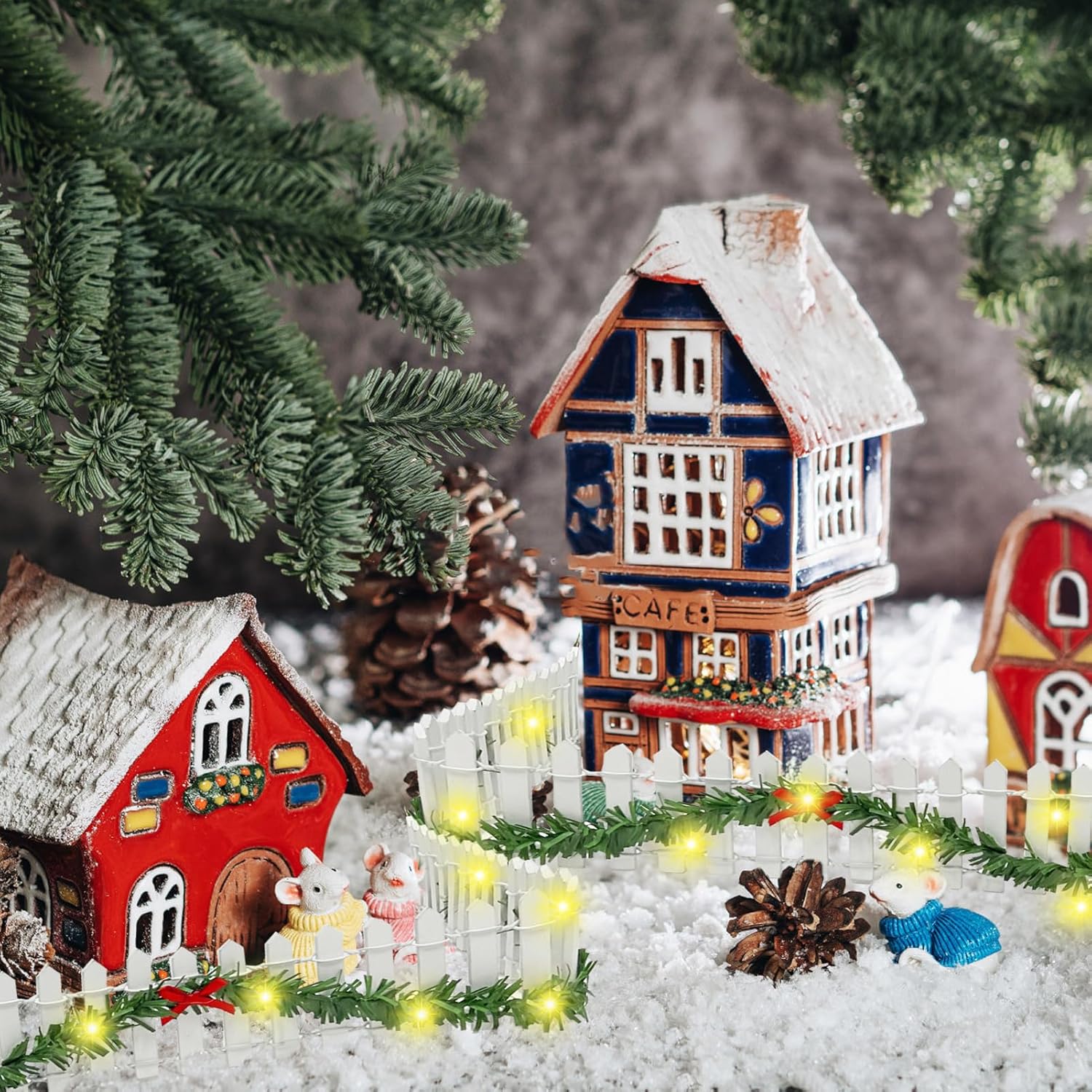 4 Pieces Christmas Village Accessories Decorative Fences Garden, White Christmas Decorative Picket Fence Snow Accessories for Xmas Dollhouse Collections Snow Figurine Mini Village Landscape