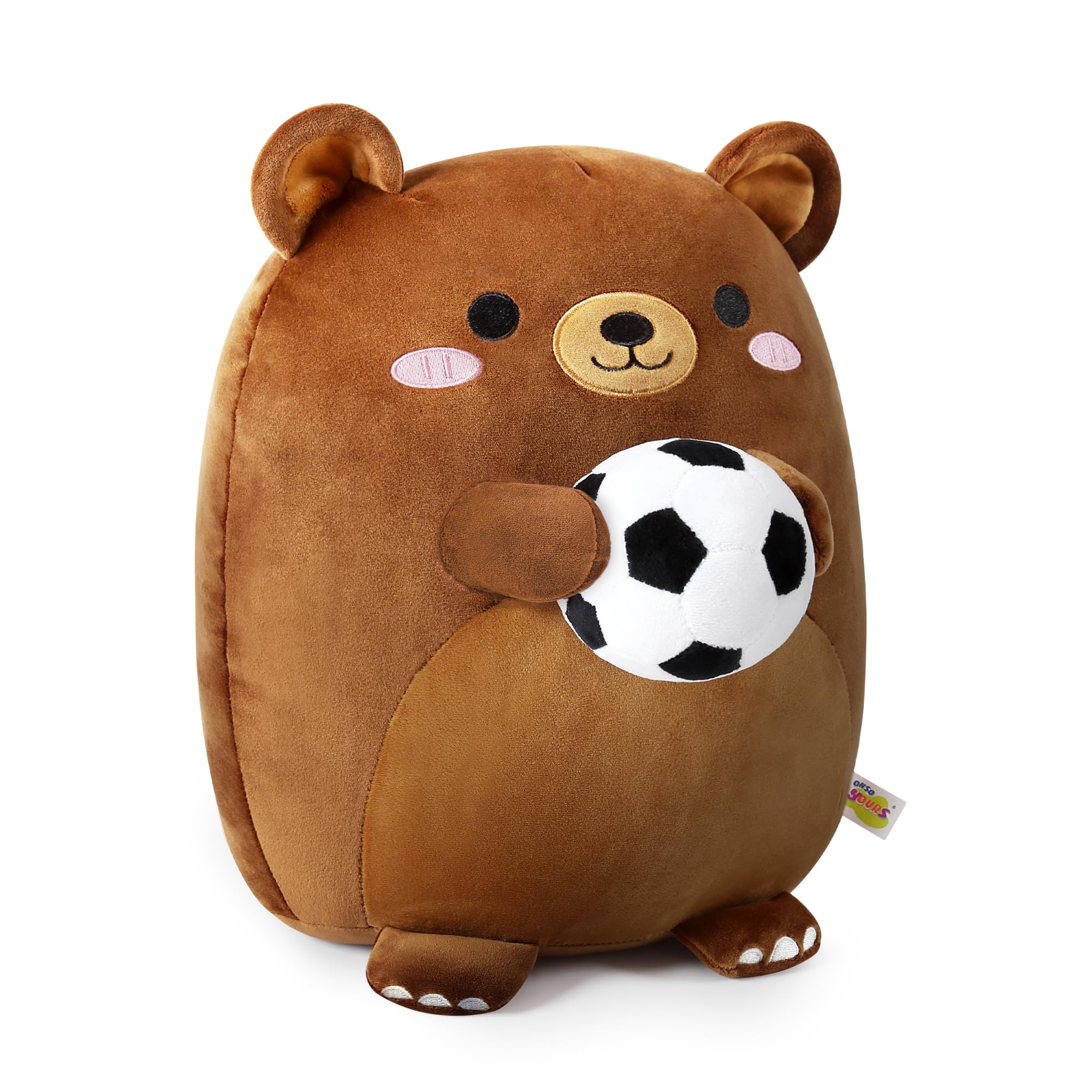 Onsoyours Original Bear Plush with Soccer Ball, Cute 12 inch Sport Brown Bear Stuffed Animal, Ultra Soft Collectible Hugging Gift Plush Toy