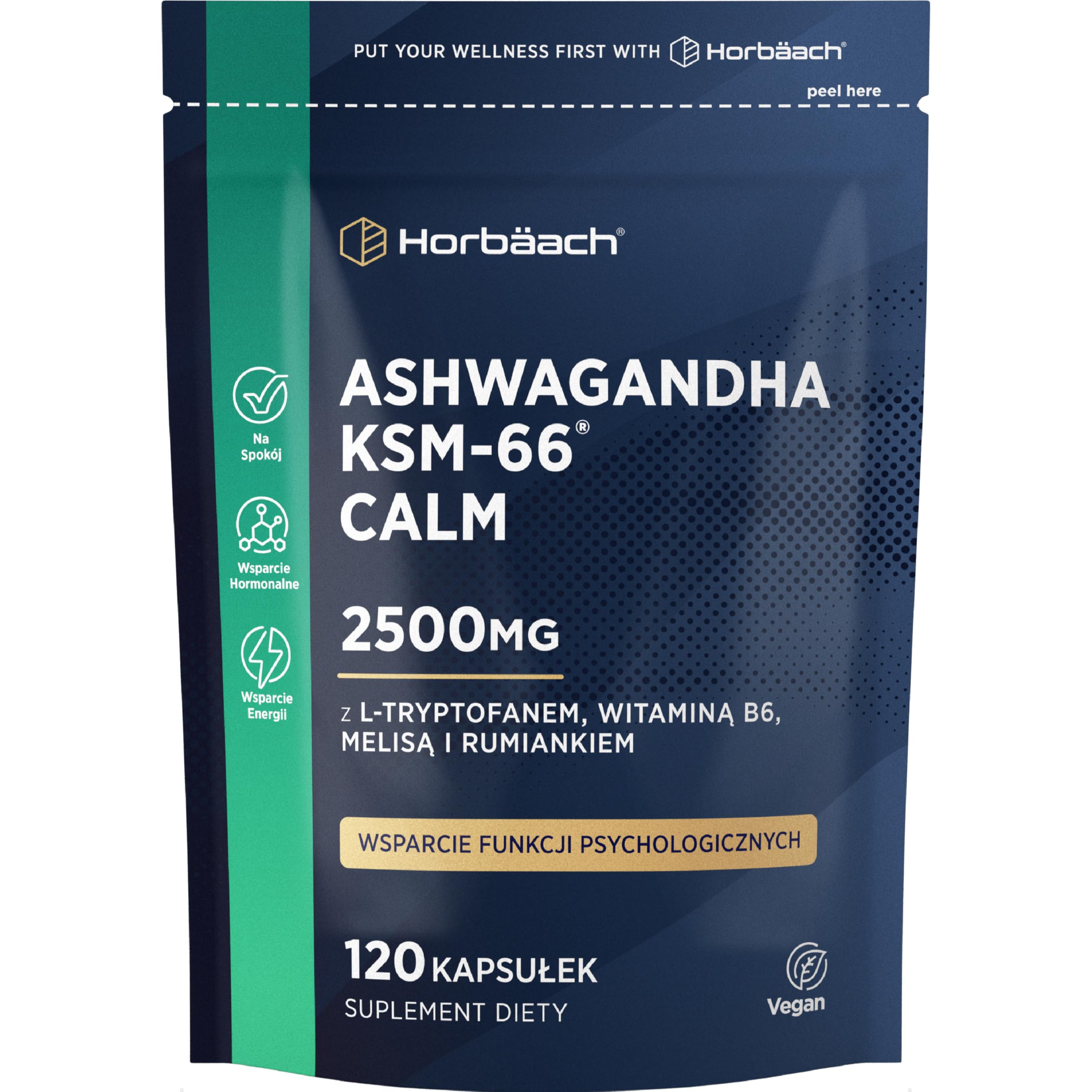 Ashwagandha KSM-66® 5000mg z Dodatkiem Aminokwasów oraz Witamin z Grupy B (B1, B2, B3, B6 i B12) | Formuła Wspierająca Spokój dla Kobiet i Mężczyzn | 60 Wegańskich Kapsułek | marki Horbaach