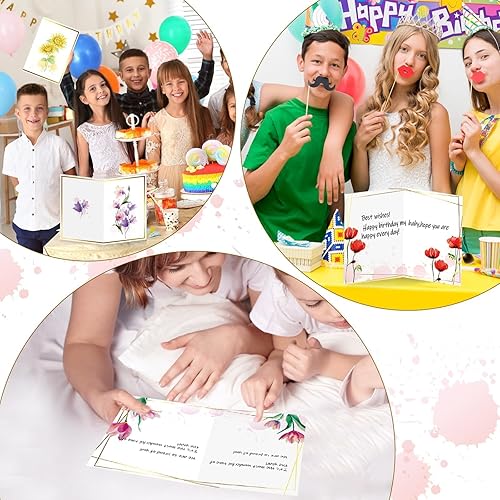 Miniatura 6 de gisgfim 5 tarjetas de flores de acuarela jumbo, tarjeta de felicitación floral grande, diseños de lámina dorada con sobres, libro de invitados