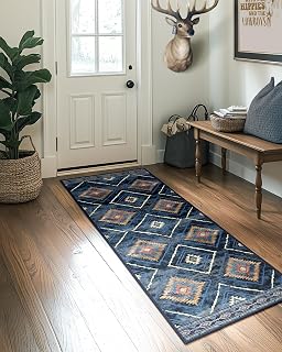 BESTSWEETIE 2'x6' Washable Area Rug for Living Room Runner Darkblue