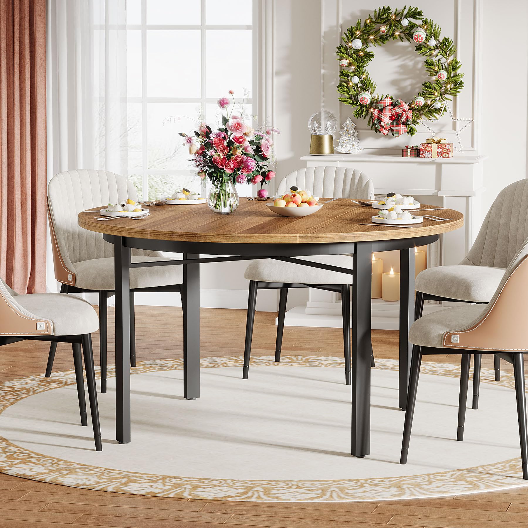 Tribesigns - Tavolo da pranzo rotondo per 4-6 persone, 118,5 cm Tavolo da cucina con gambe in metallo solido, Tavolo rotondo per sala da pranzo, cucina