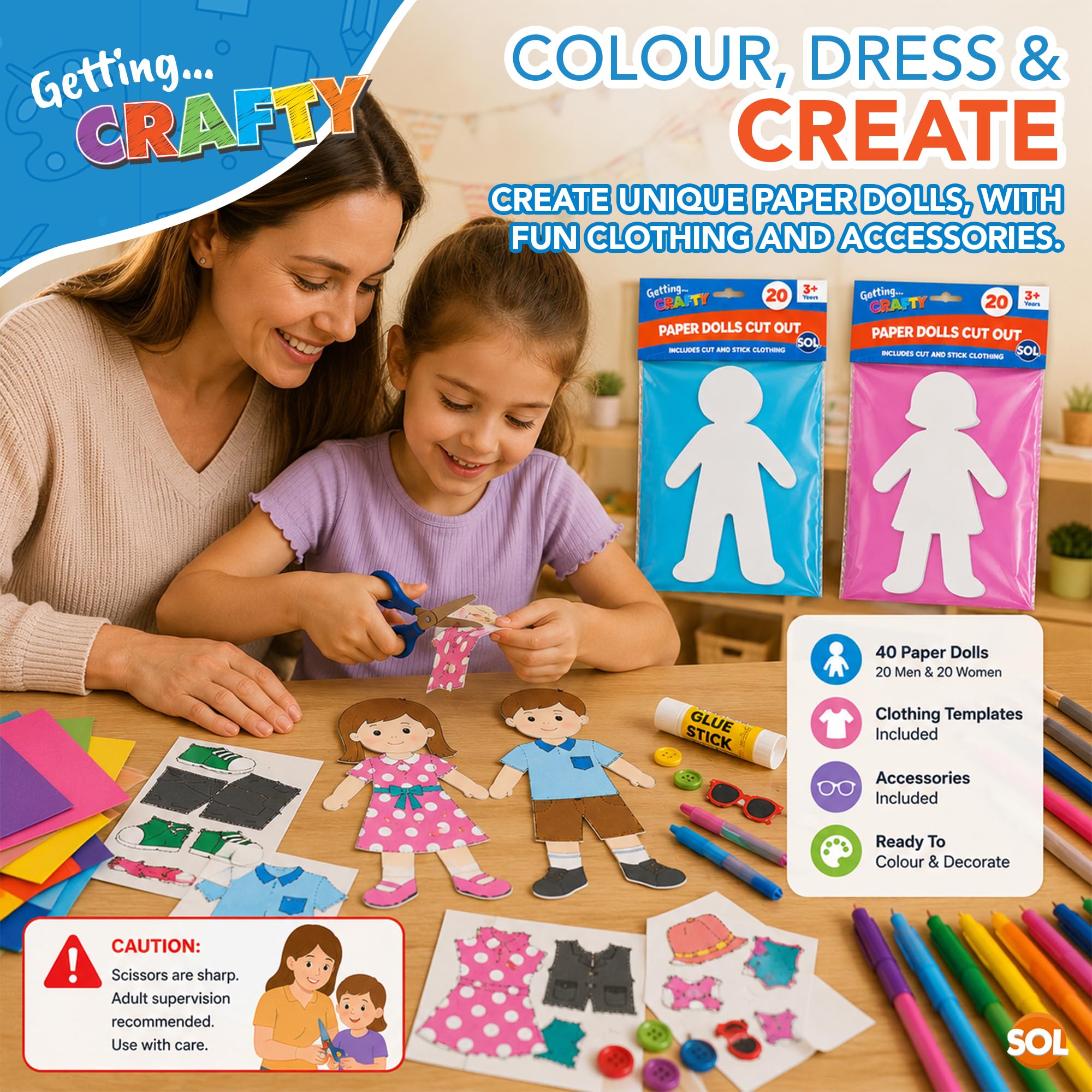 40pk Paper People Cut Outs for Kids Arts and Crafts | Cardboard Cutout Dolls for Children