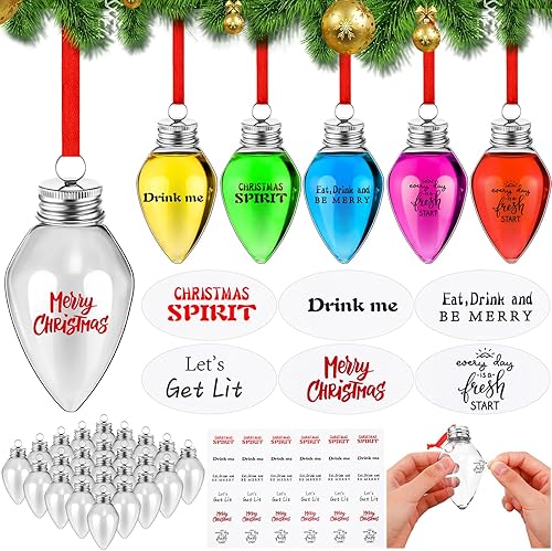 30 bolas de bebida de Navidad, adornos de vidrio de chupito, adornos de plástico rellenables para botellas de agua de Navidad transparentes, disponible en Yaxa Peru