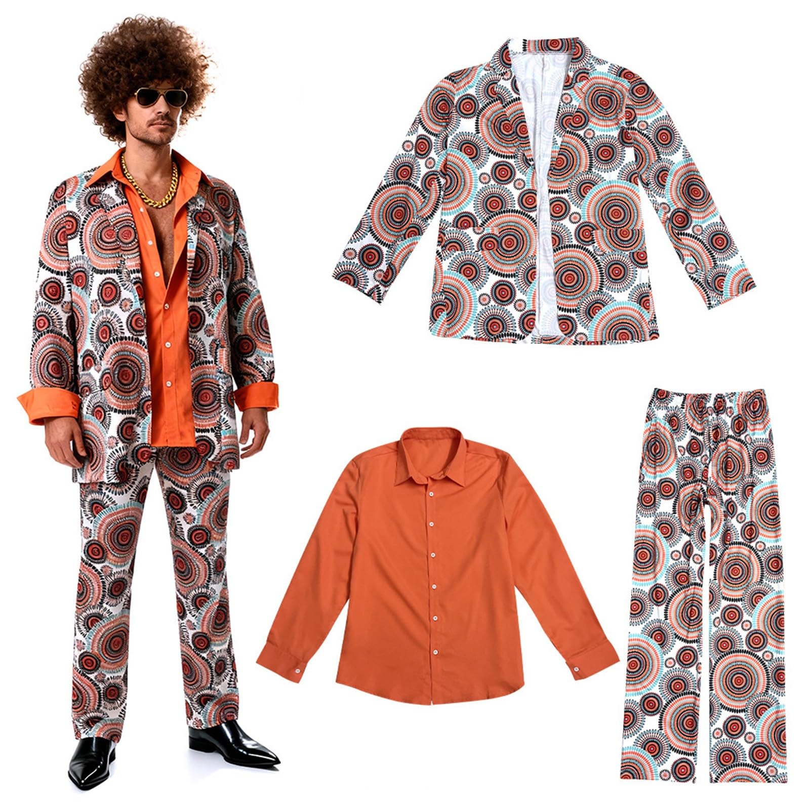 Kostüm 70er Jahre Anzug, Jackett und Hose, Hippie, Reggae, Flower Power, Disco Fever, Faschingskostüme Cosplay Kostume