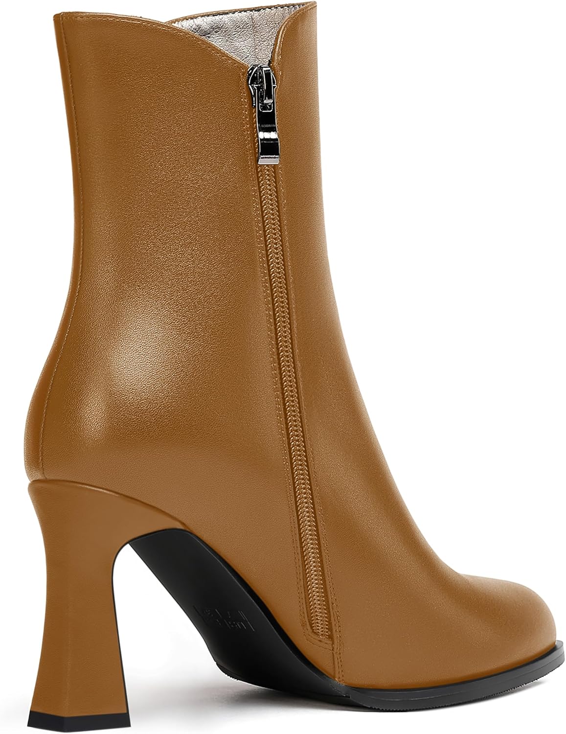 MERRORI Womens Matte Office Casual Round Toe Zip Spool High Heel Ankle High Boots 3.3 Inch