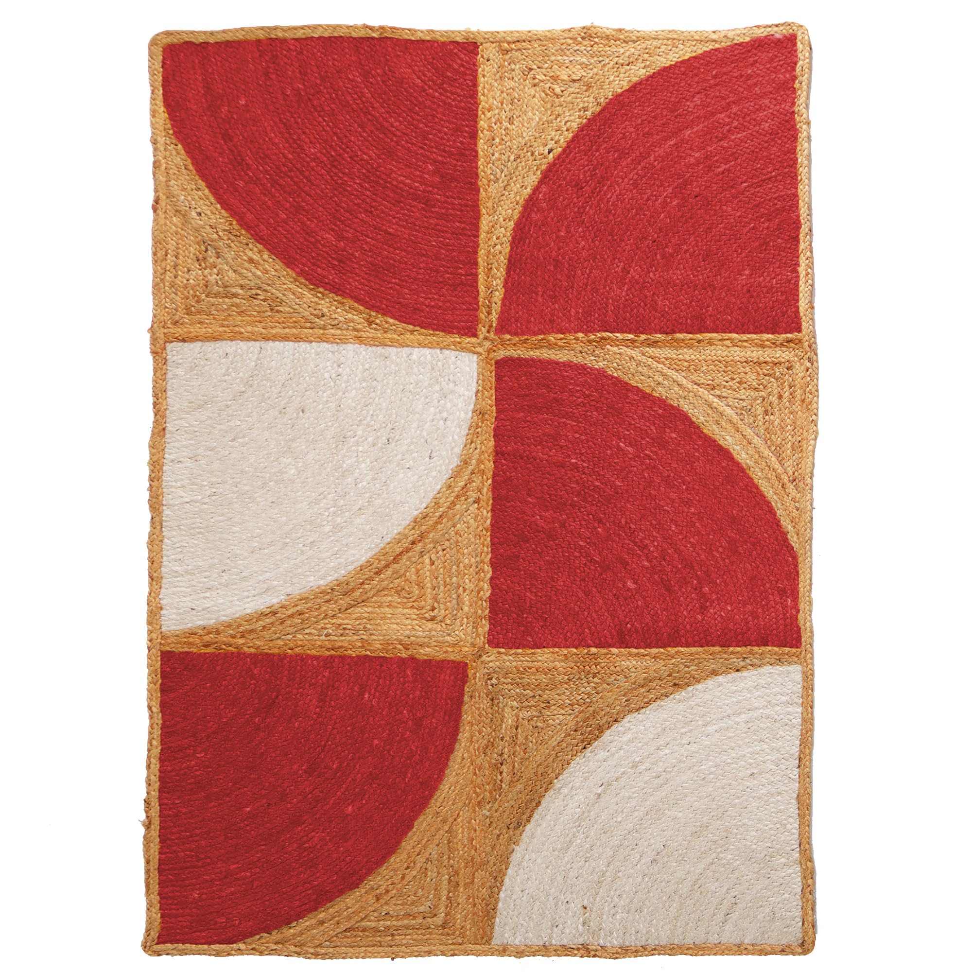 Tapis en jute géométrique rouge pour sol de salle à manger et chambre