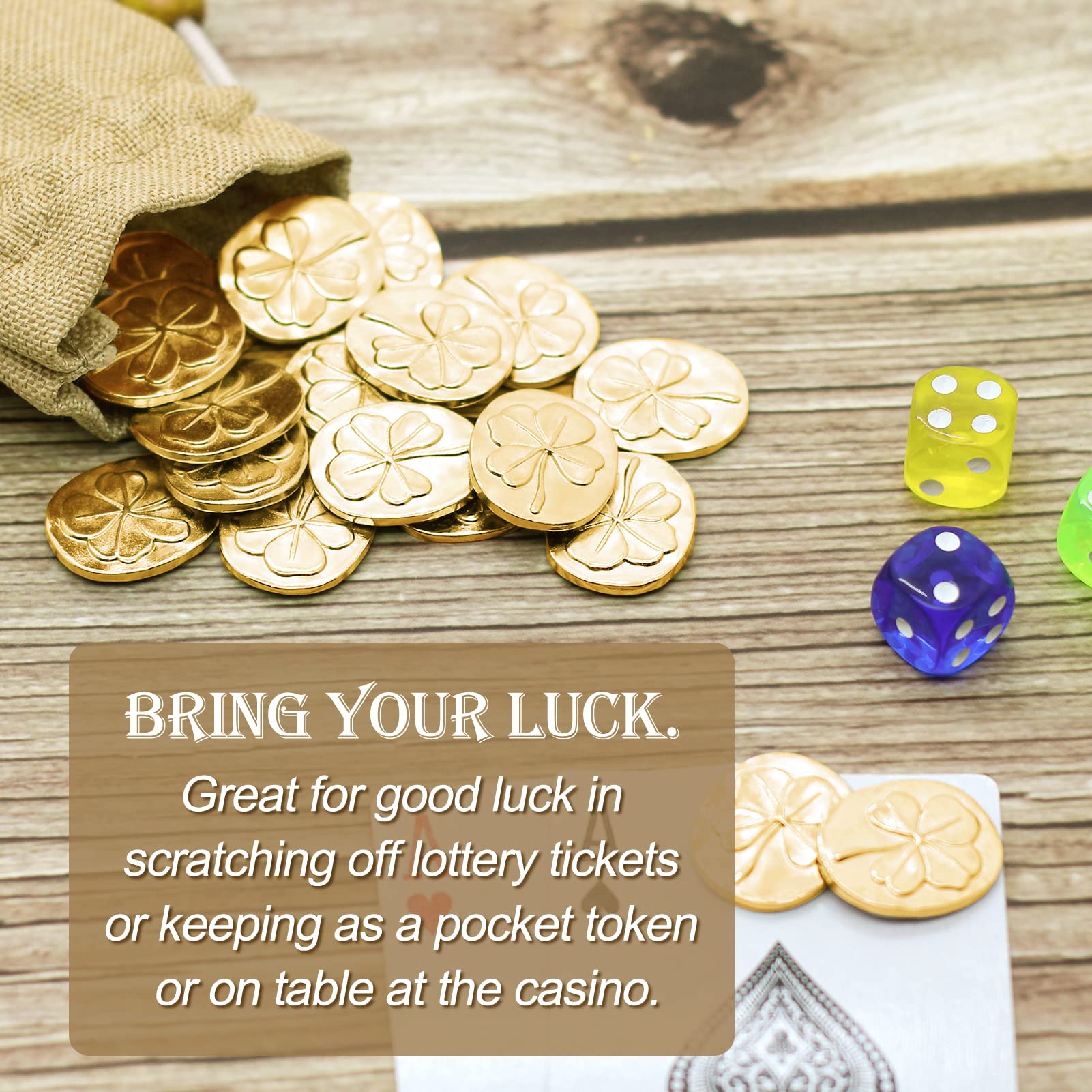 Gaberic 4つ葉のクローバーポケットコイン 20個 -  両面ラッキーコイン幸運チャーム、4リーフクローバーコイン、ポケットラックスクラッチチケットスクラッチツール(ゴールド)