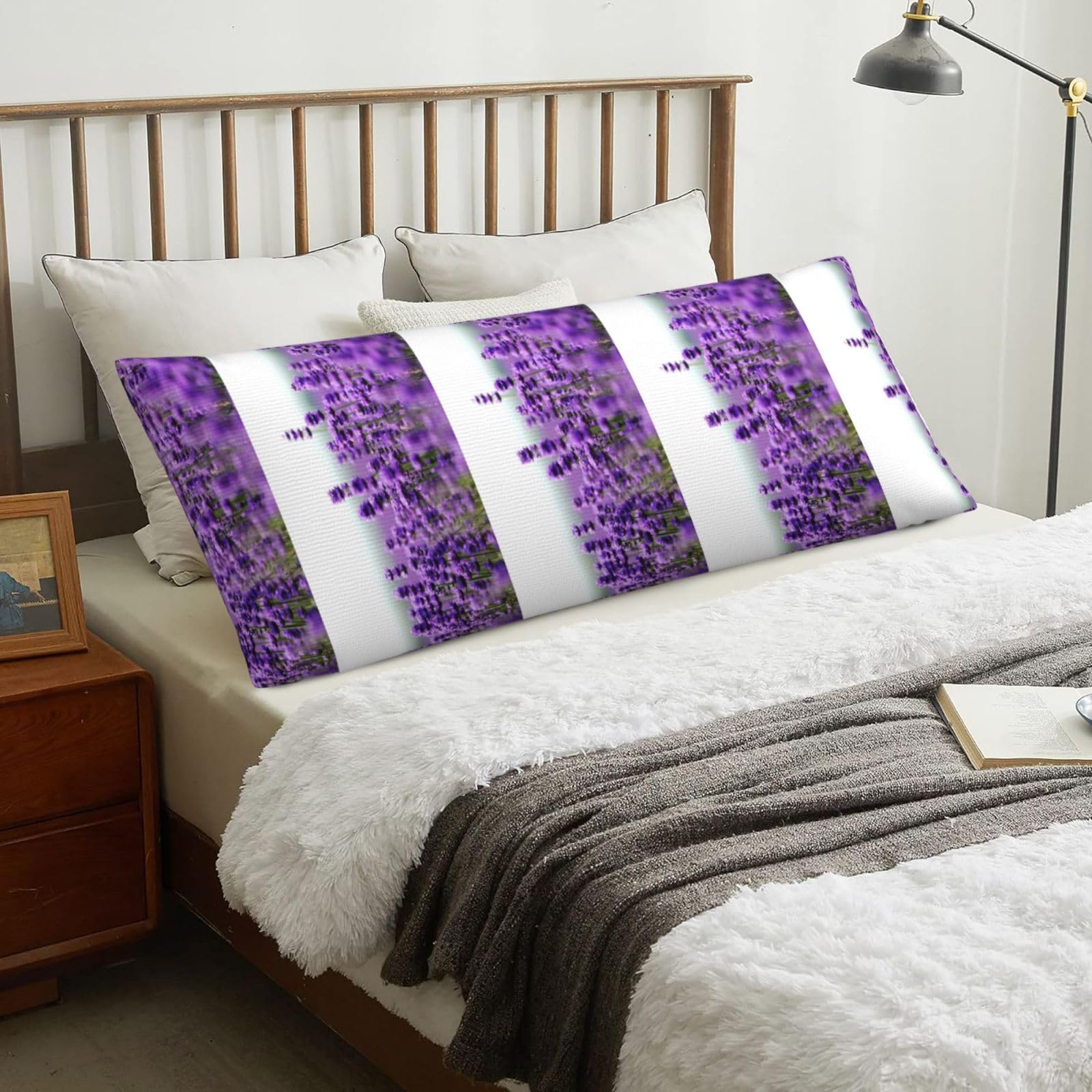 Purple Lavender, Body Pillow Cover with Zipper,Long Body Pillowcase 20 x 60 in