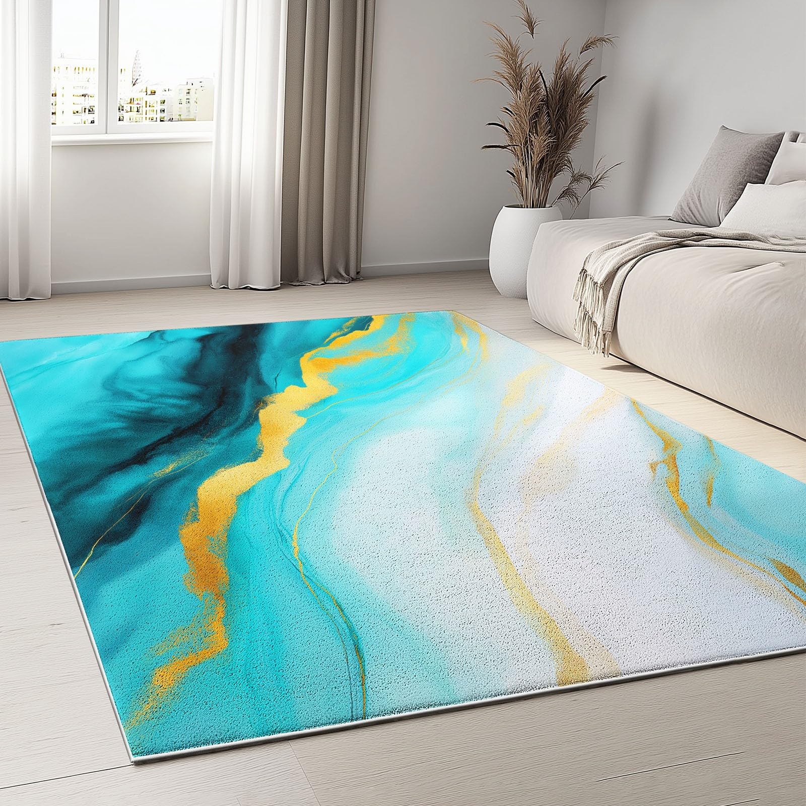 Générique Design Aquarelle Tapis Antidérapant et léger, 140 x 200 cm Tapis Poil Ras Doux Lavable, Marbre Motif De Vagues pour Cuisine Salle à Manger Chambre Adulte et Ado entrée