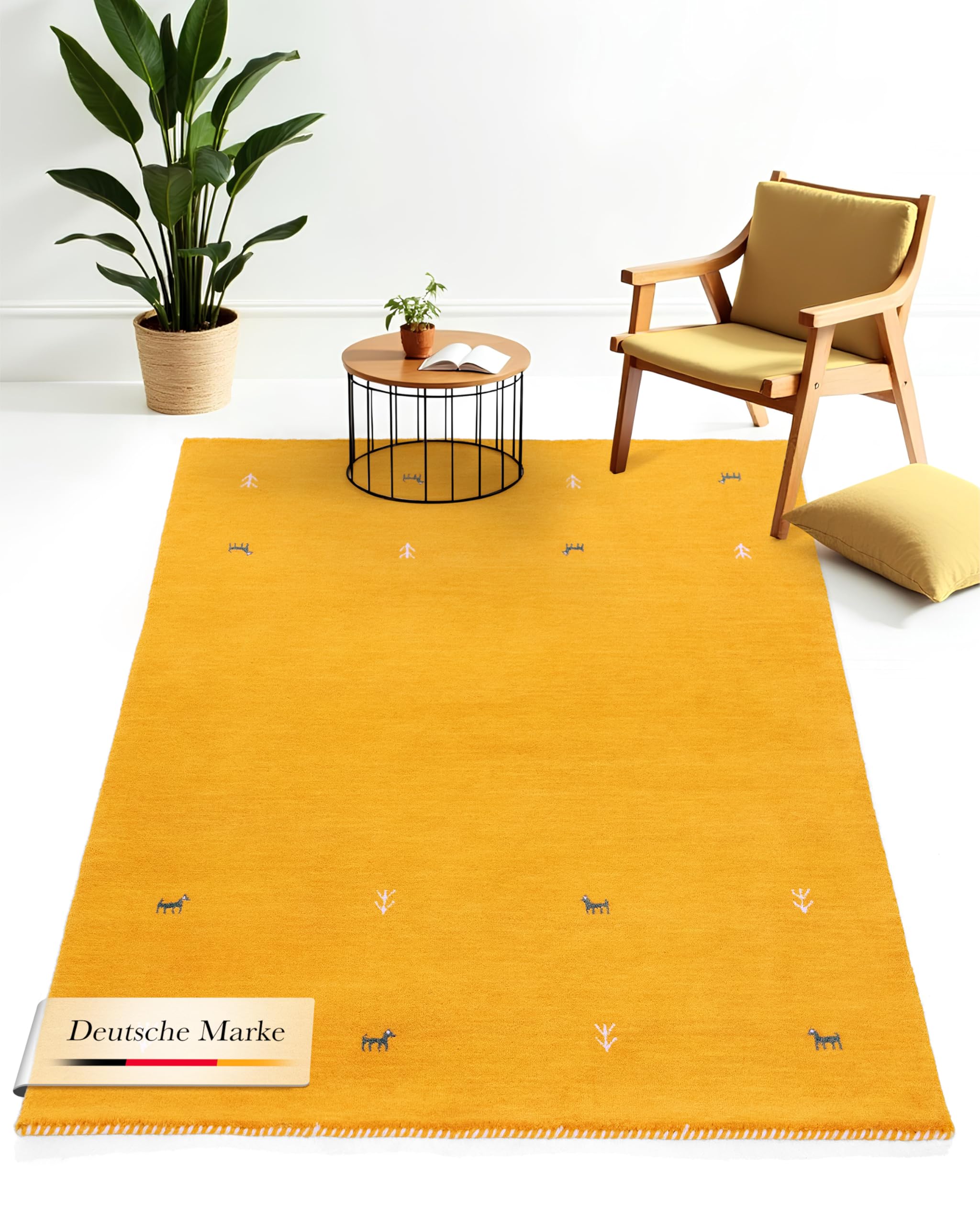 Tapis moderne jaune en laine Gabbeh 160x230 cm idéal pour le salon