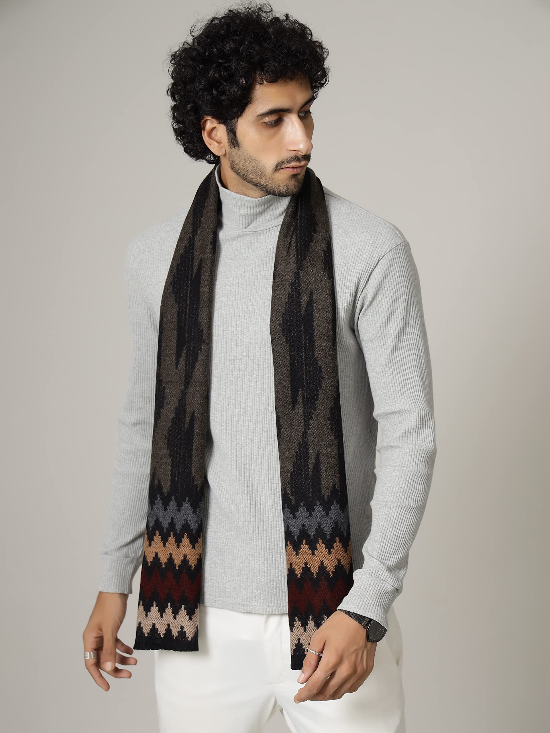 Ravaiyaa - Attitude is everything Pure Wool Muffler, Winter Scarf, Neck Wrap For Men's Classic & Stylish Ikat Pattern Muffler (Brown) 1