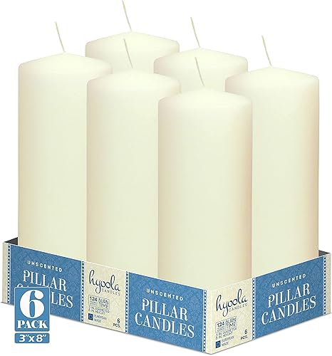 Miniatura 2 de HYOOLA Velas de pilar marfil de 3 x 8 pulgadas, velas de pilar sin perfume, paquete de 6, hechas en Europa