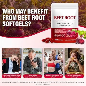Beetroot Capsules, High Strength Beetroot Supplement 240 Softgels Beet Root Extract Complex with MCT Oil Natural Antioxidants for Healthy Heart & Energy Levels Free of Soy Dairy Gluten and Non-GMO